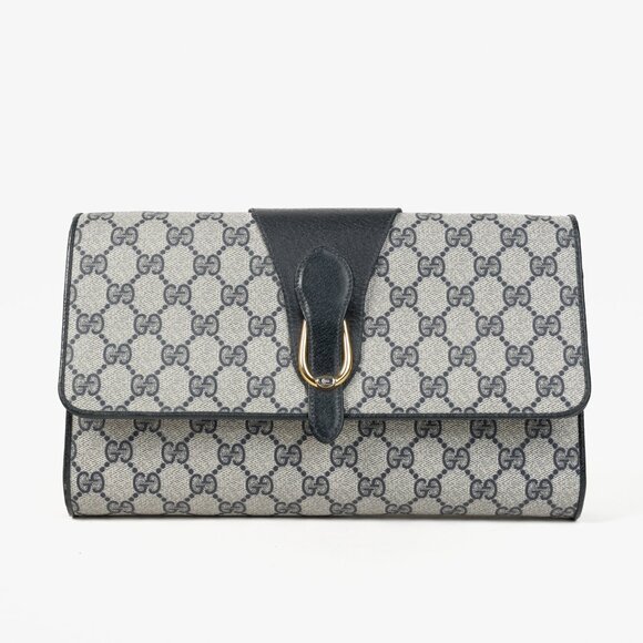 Gucci Vintage Navy Blue Monogram Clutch Bag - Picture 2 of 14